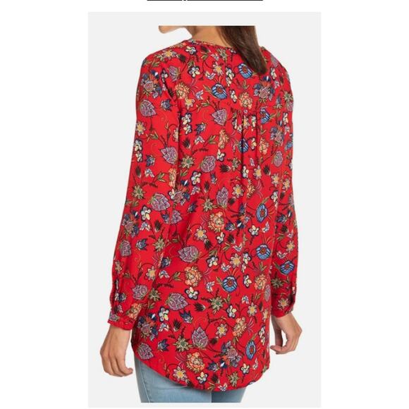 Chelsea & Theodore Women's Size Small Red Floral Long Sleeve V-Neck Tunic Top - Picture 5 of 9